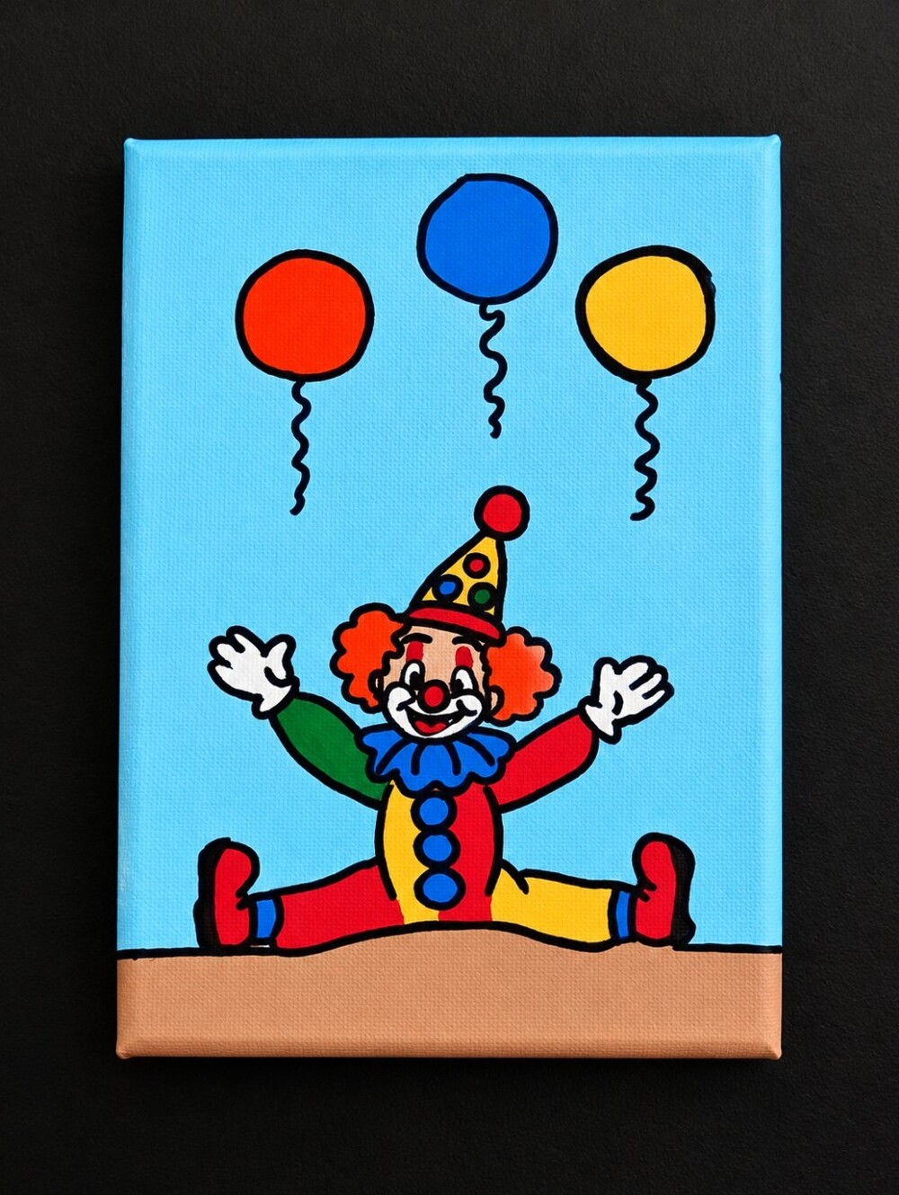 Cheerful Blue Clown Party Canvas - Colorful Kids Wall Art